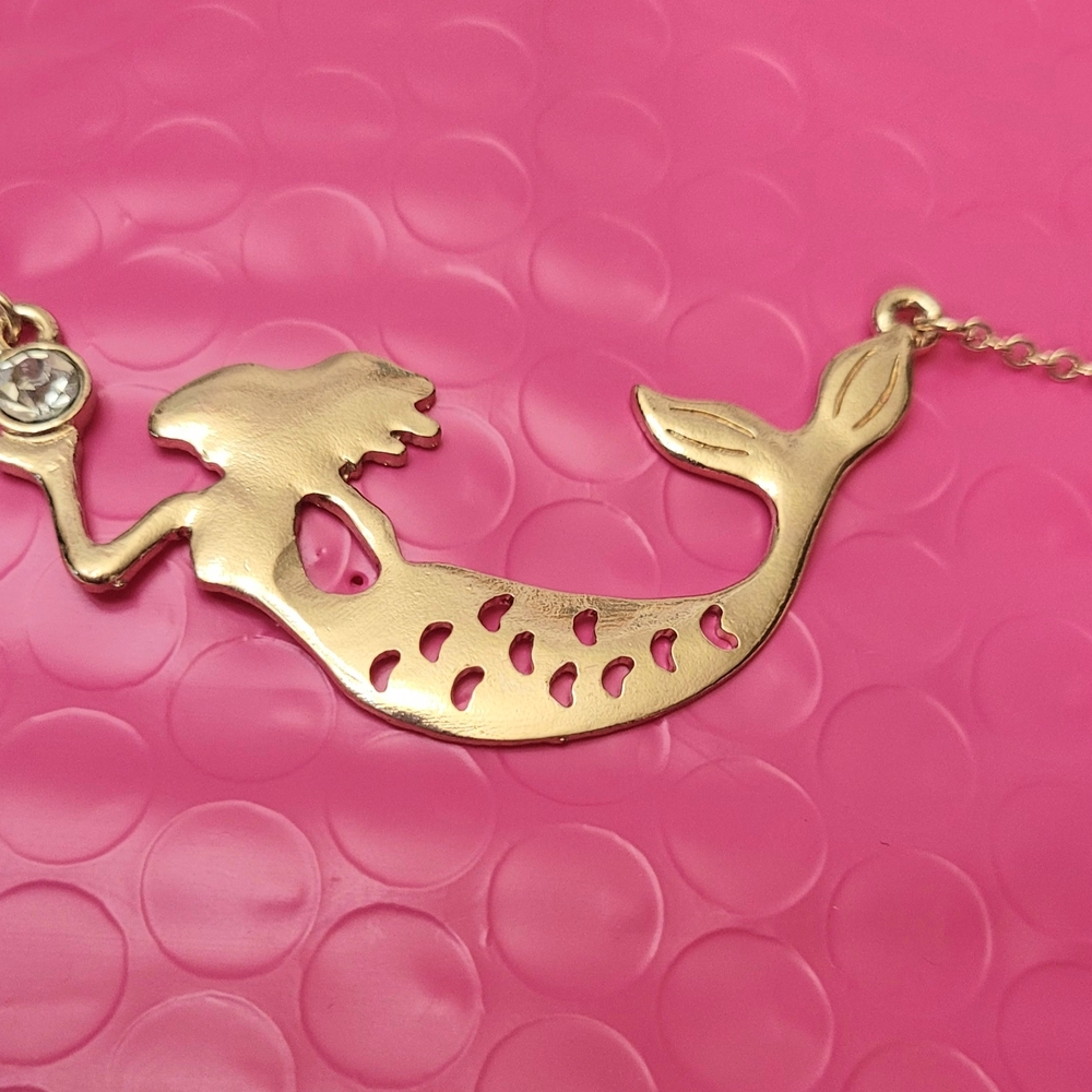 Gold Mermaid Pendant Necklace And Earring Set
